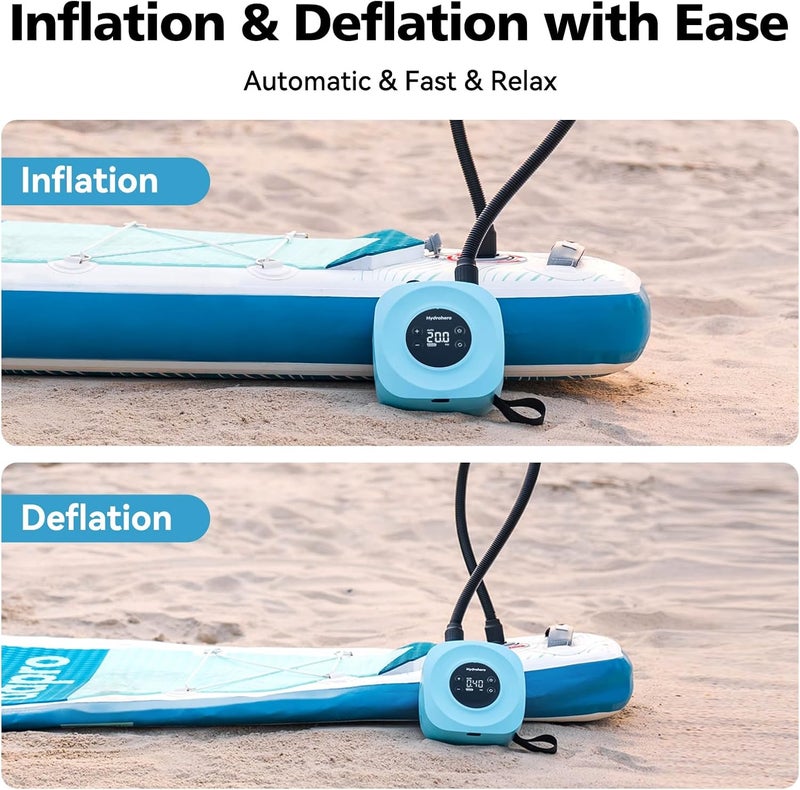 Hydrohero مضخة لوح التجديف الكهربائية، مضخة SUP عالية الضغط قابلة لإعادة الشحن 20PSI، تضخيم وتفريغ ذكي مزدوج المرحلة، إيقاف تلقائي لألواح التجديف، كيت التزلج، خيمة، قارب - Image 5